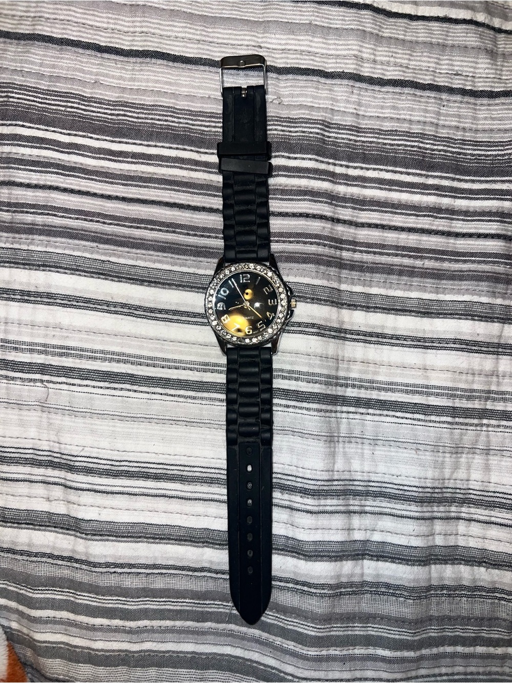 Black Women's Fashion Watch with Crystal-Accented Bezel